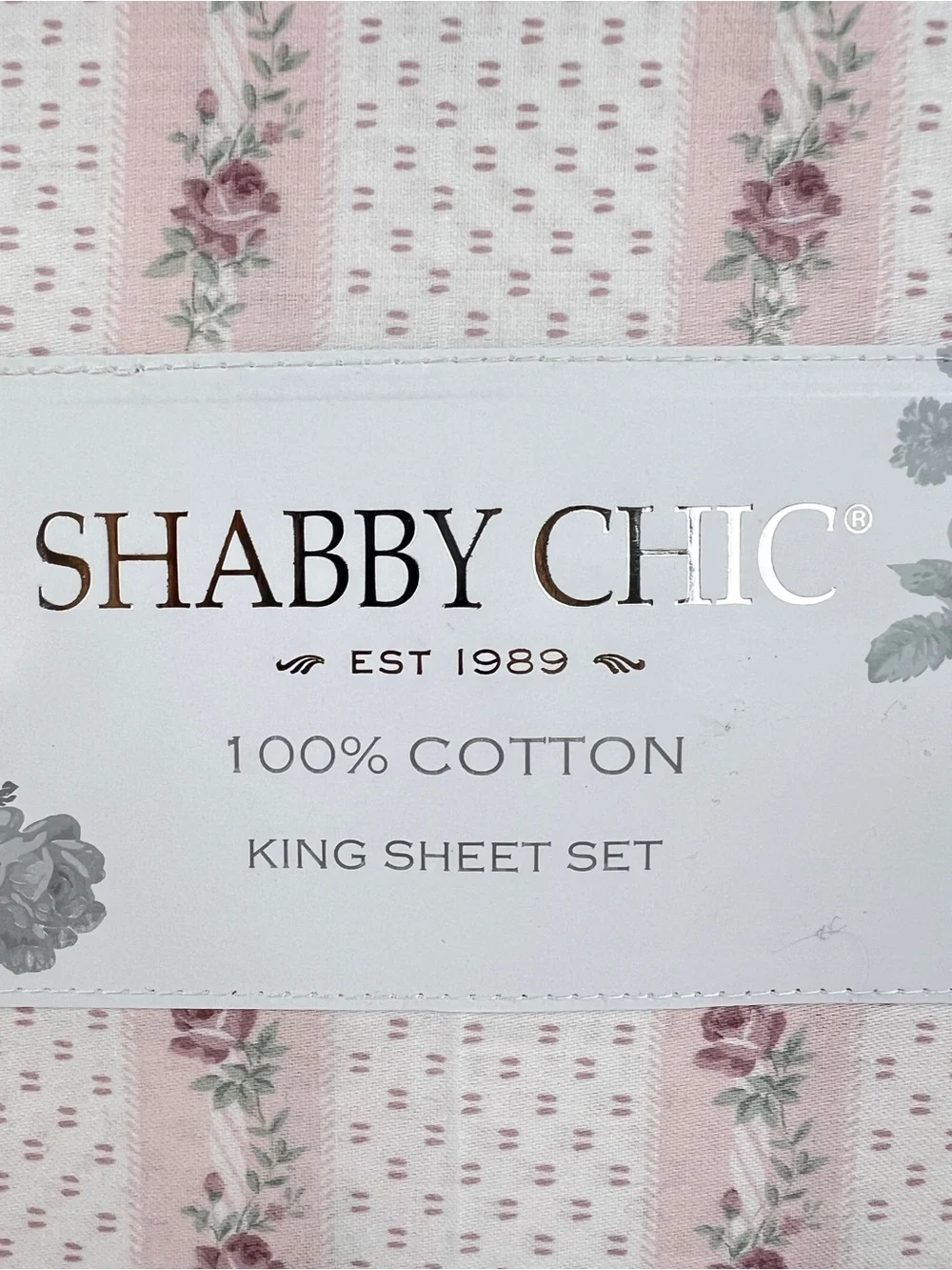 Shabby Chic Pink Floral King Sheet Set Soft 100% Cotton 4 Pc Set NEW